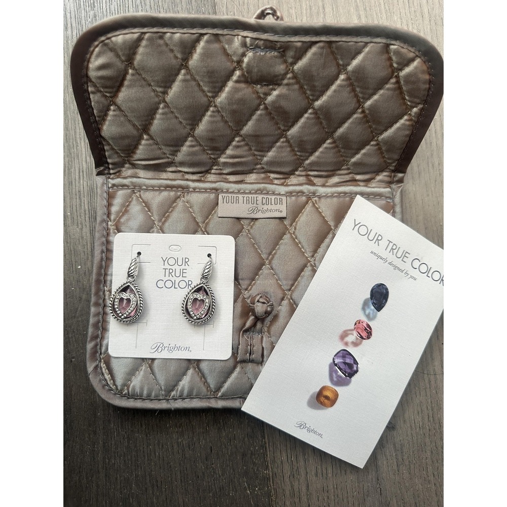 Brighton Silver Tone Pink Heart Dangle Earrings Womens Courageous JF8603 Pouch